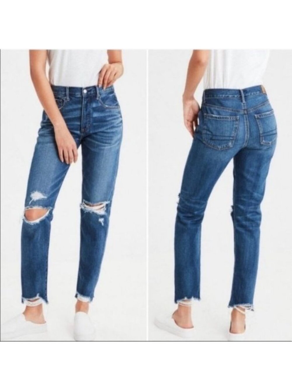 American Eagle Outfitters High Rise destroyed Girlfriend Jeans size 2R